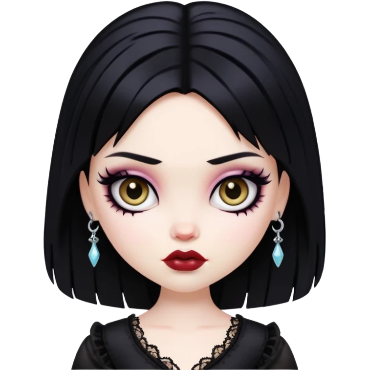 pretty bratz baddie, pale skin, black hair, gothic style emoji