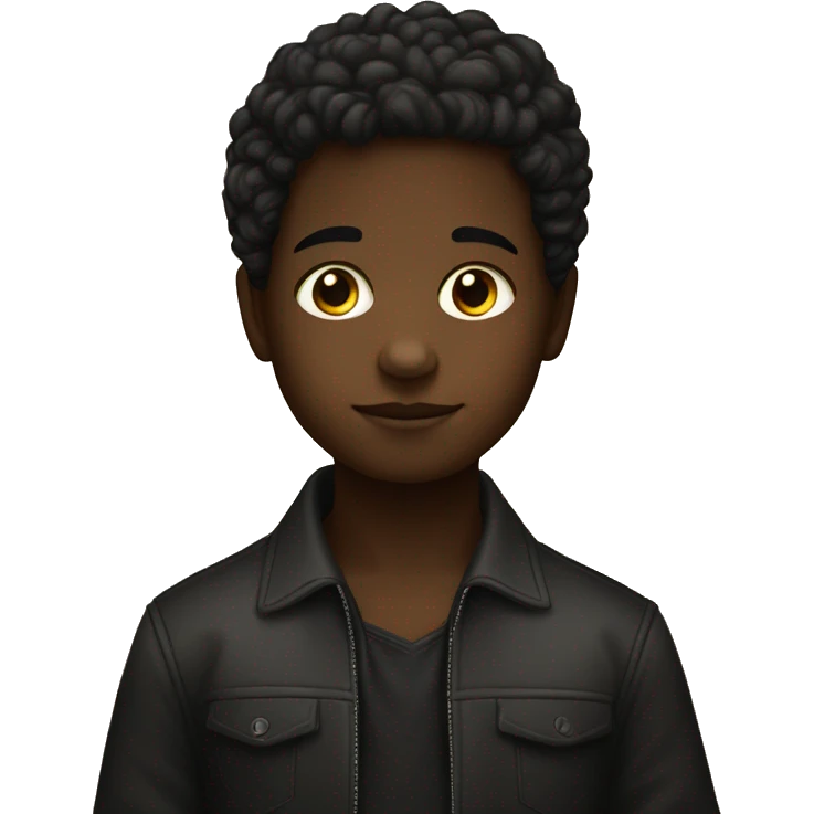 un niño con pelo liso y cafe oscuro con ojos negros emoji