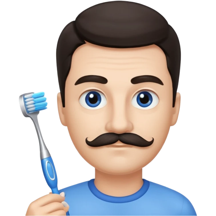 oval face with fair skin. His eyes were blue, and his eyebrows were dark and somewhat bushy. Above his upper lip he wore a small brush-like moustache, known as a "toothbrush moustache." His hair was dark and emoji