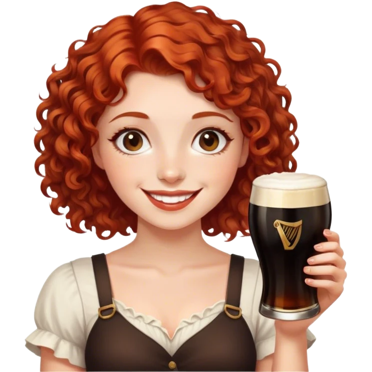 Short curly red hair girl smiling with Guinness  emoji