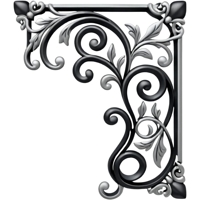 Black and silver filigree corner, 3D, extremely detailed design emoji