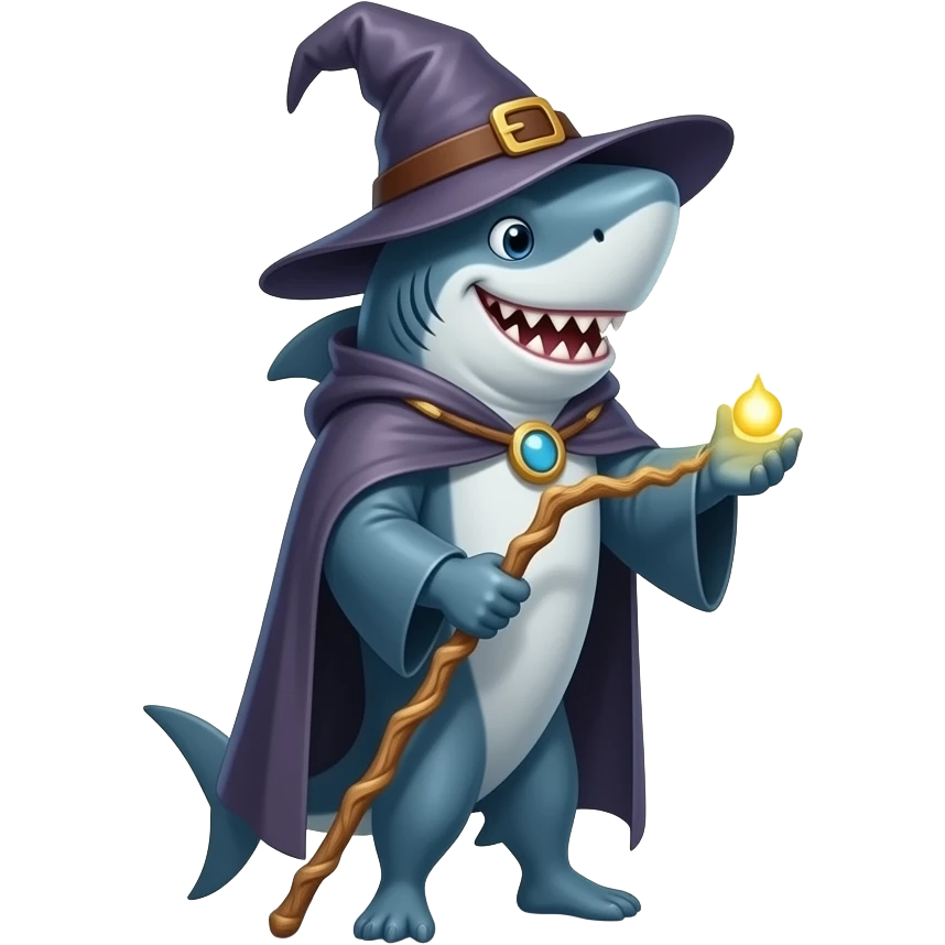 A shark wizard casting a spell on a cloud to make it rain emoji