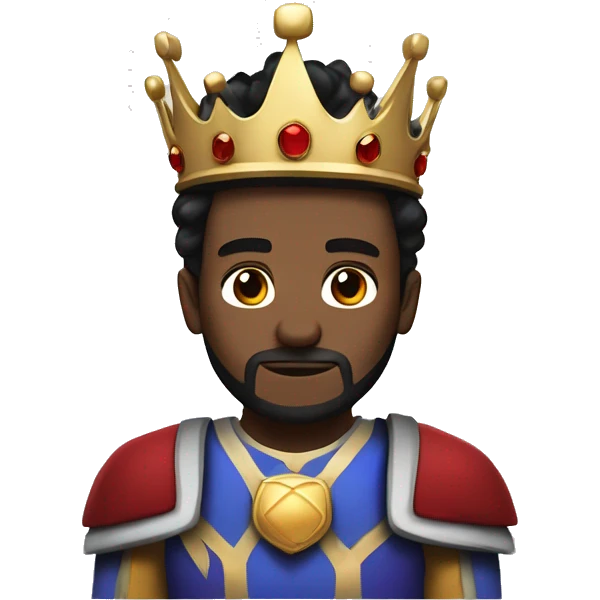 a white king with a crown, wearing blue, almost purple and red armor, black hair like jimmy neuton and dont have beard. emoji