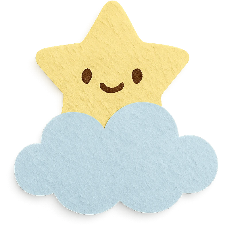 adorable pastel yellow star peeking from behind a fluffy cloud, no arms or legs, full body, kawaii style, paper craft style emoji