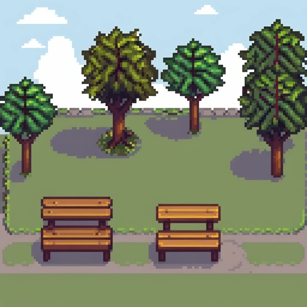 city park with trees and bench emoji