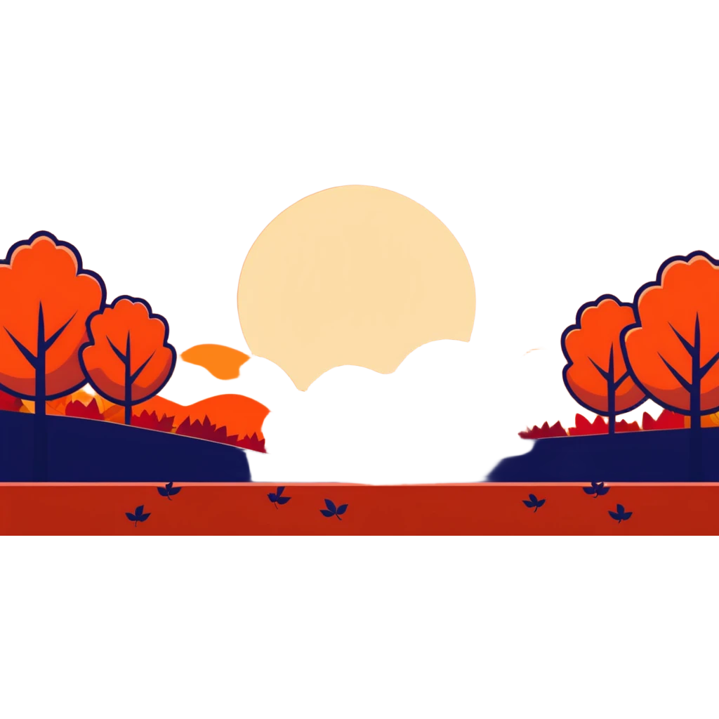 fall sunset with pumpkins, orange and red sky, falling leaves emoji