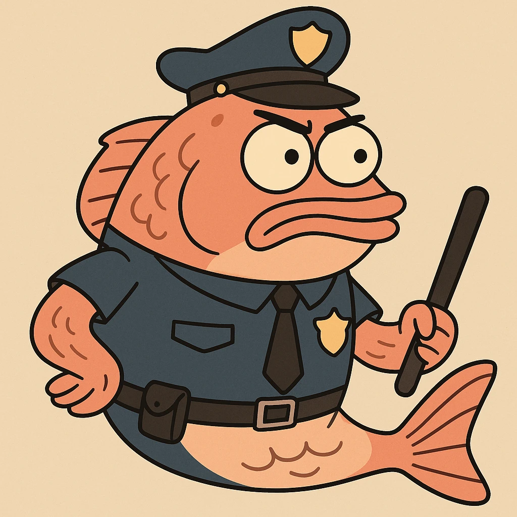 a fish dressed as a police officer, cartoon style emoji