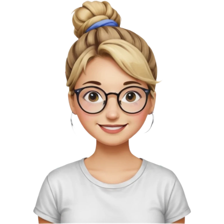 Artist Woman – messy bun, round glasses, paint stains on shirt.














































 emoji