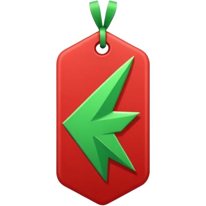 Tag vermelha com uma flecha pra cima verde do lado emoji