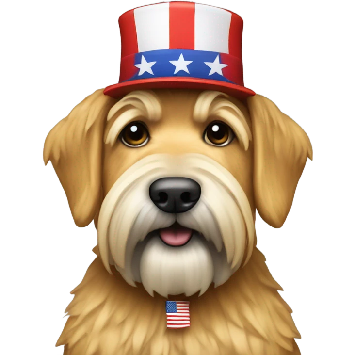 Trump with a wheaten terrier wearing maga hat emoji