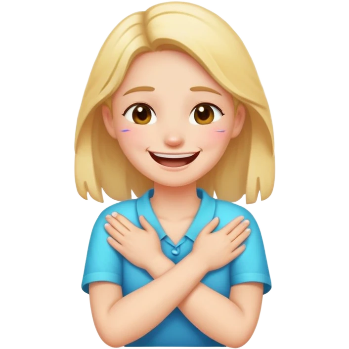 a girl holding her neck at front with crossed hand and laughing with tears  emoji