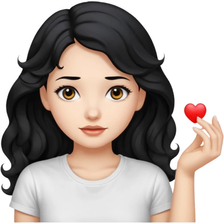 Beautiful girl,Black hair,wavy hair long hair,Black eyes, white T-shirt emoji