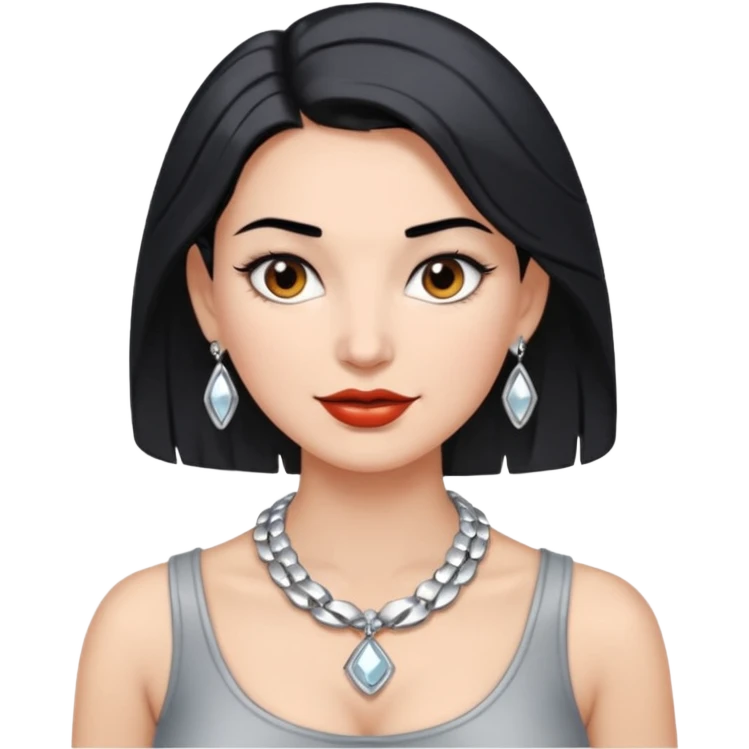 Female with very big Silver Necklace, grey skin,Black hair, more bright silver,highlight necklace, different expressions. emoji
