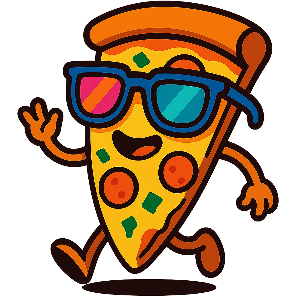 pizza caricature with colorful sunglasses emoji