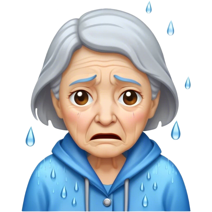 old lady crying in rain emoji