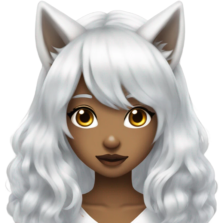 hime gyaru werewolf girl, white hair, wolf ears emoji
