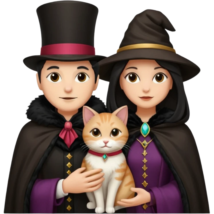 magician couple and their pet cat emoji