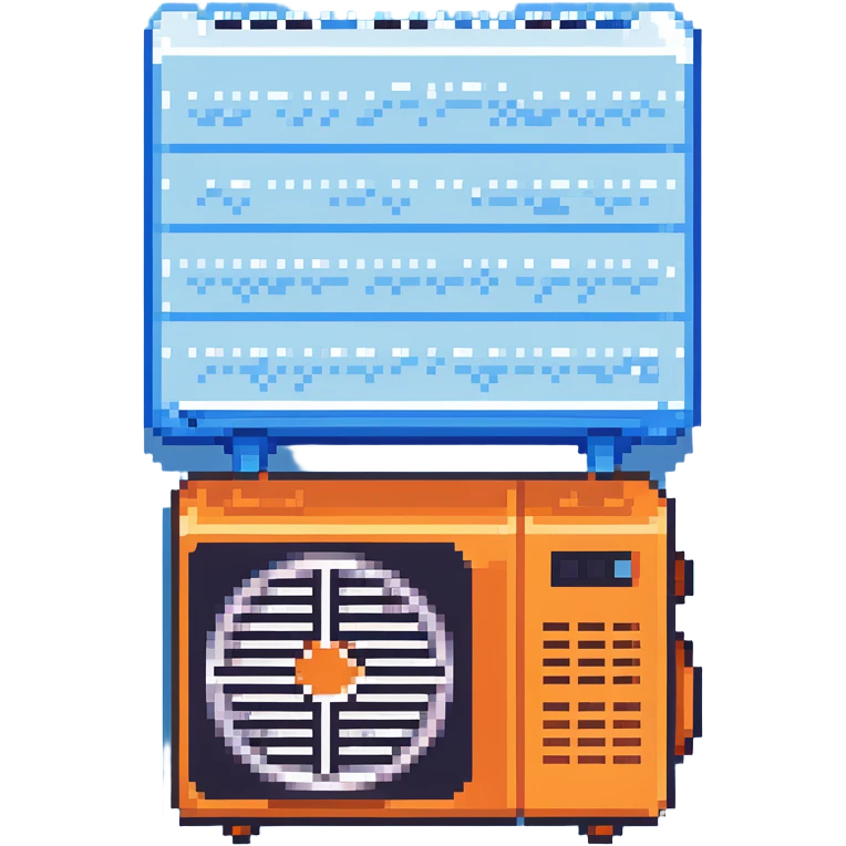 Pixelated window air conditioner with cool blue air effect emoji