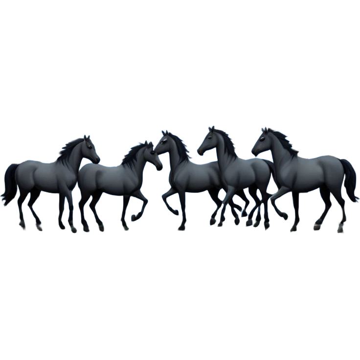 Hundred horses in the night forest with full moon in many stars emoji