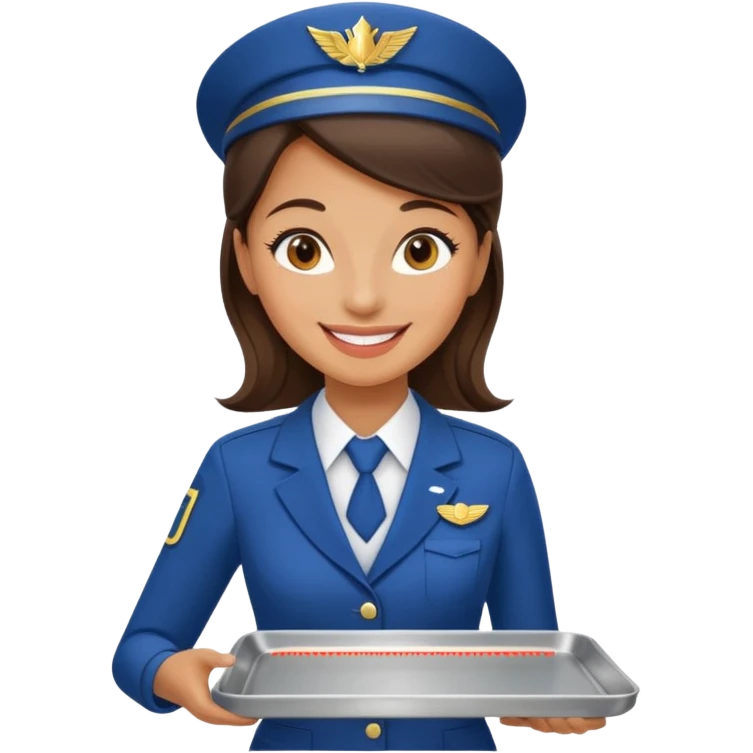A female professional flight attendant holding a service tray, emoji