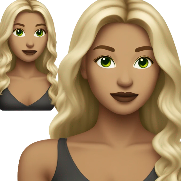 light medium skin, high cheekbone, solo dark blonde girl with green eyes, medium bust, long blow out hair, baddie, middle part, sultry emoji