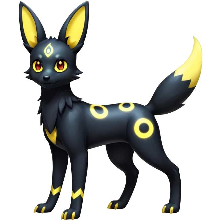 Shiny Exotic Excessive Mysterious Umbreon-Poochyena-Pokémon-Fakémon-hybrid-creature (full body) emoji