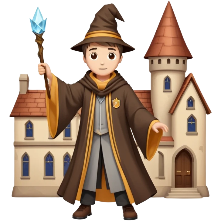 Hogwarts student with wizard robe and house scarf falling emoji