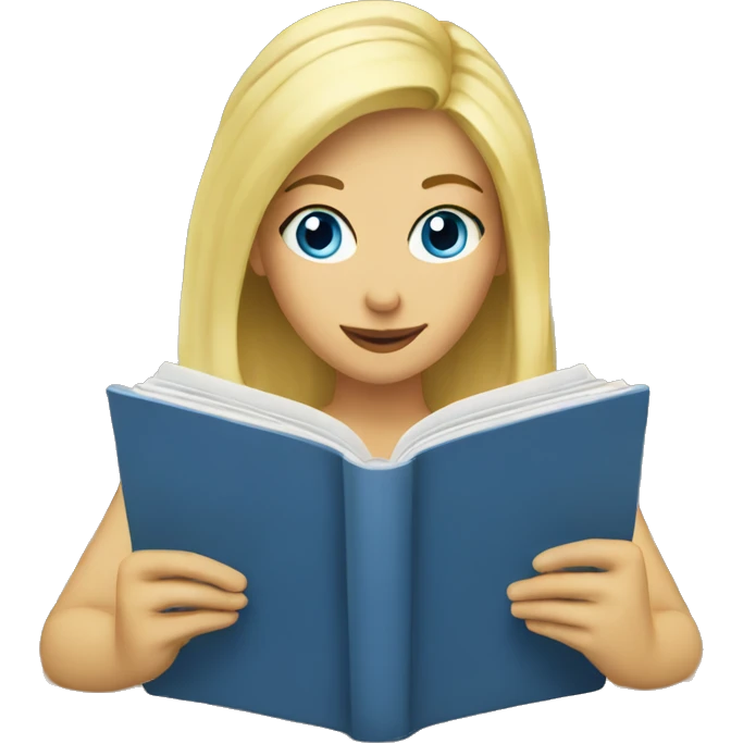 A blonde woman with blue eyes reading a book emoji