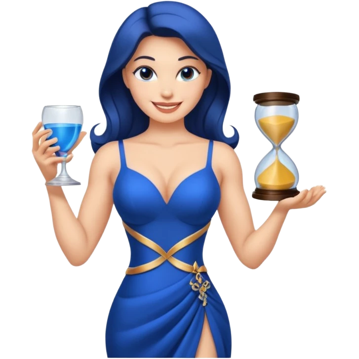 strong lean woman with visible strong abs and houglass figure in a beautiful blue evening gown emoji