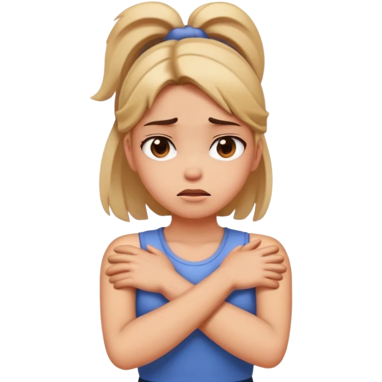 Girl crossing arms holding neck mad emoji