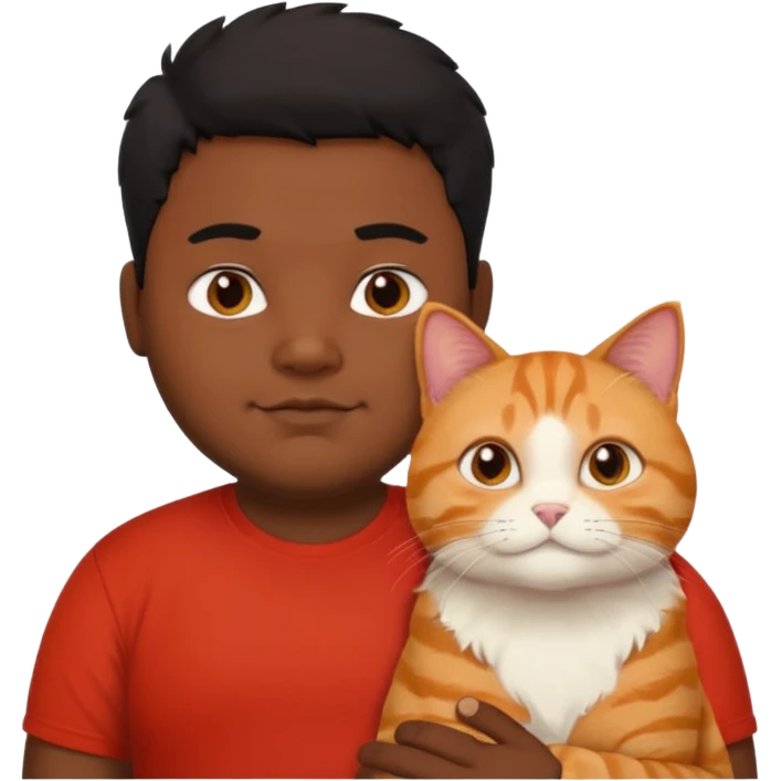Indian black chubby guy with black middle parted hair in red t-shit with orange cat emoji