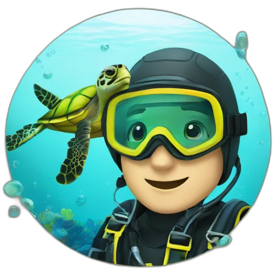 sea turtle with scuba diver emoji