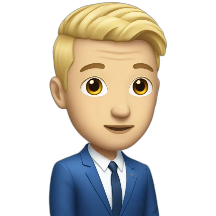 mac miller with a blonde comb over skin fade wearing a blue suit on laptop emoji