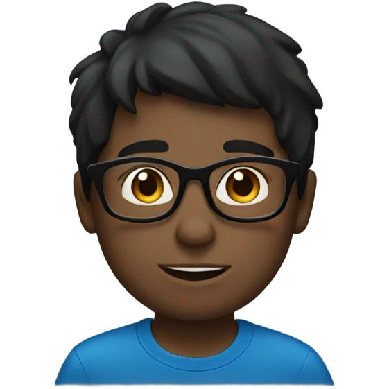 Boy whit straight Hair, hair Brown dark, and wear glasses blue, whit t shirt black  emoji