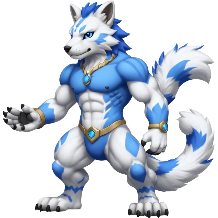 Anthropomorphic anthro furry digitigrade WereGarurumon (full body) emoji