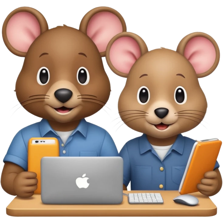 mouse and bear working on a startup emoji