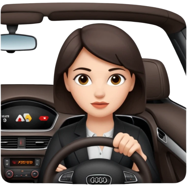 Pretty, sexy, slightly curvy white woman with short dark brown hair, driving an Audi emoji