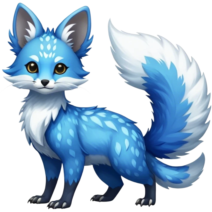 Epic Feral Rare Fantasy shiny cool fluffy Vernid-Trico-species-hybrid-animal by LiLaiRa, random markings, tufted tail, tufted ears, full body emoji