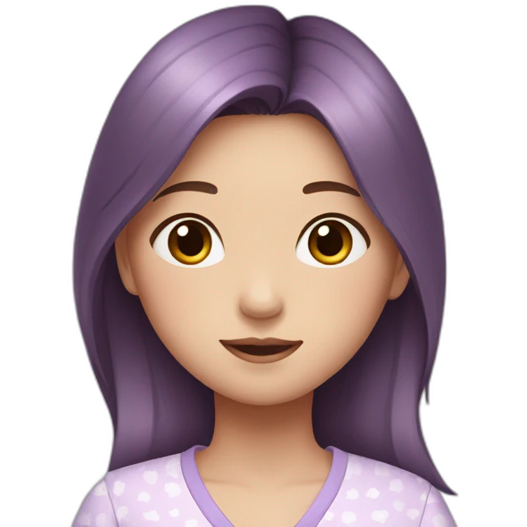 Korean girl with dark red hair and lilac pyjamas emoji