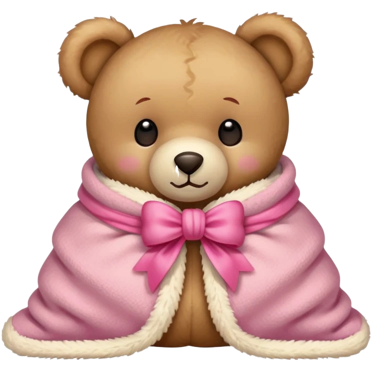 teddy bear in a cozy blanket with pink bow emoji