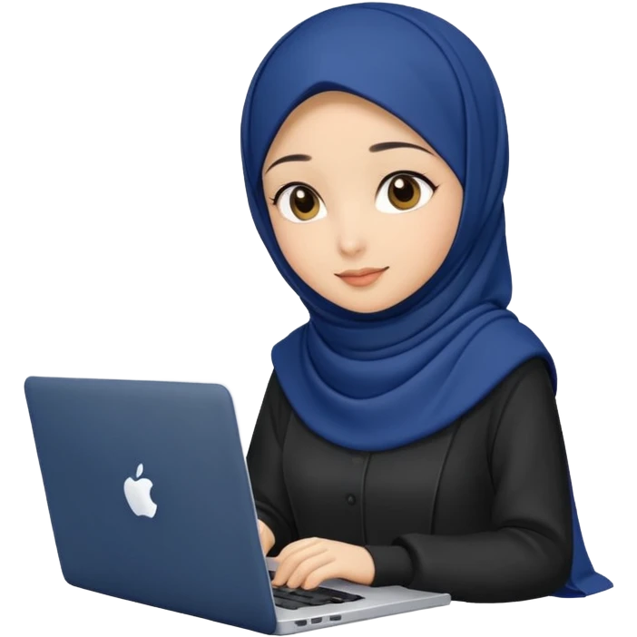 dark blue hijab cute girls with labtop with front profile emoji