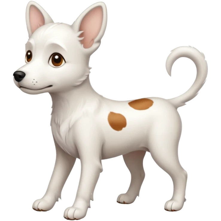 White midle dog Not fluffy with brown eyes and some long white body and white ears with brown spots curved on the sides , walking  emoji