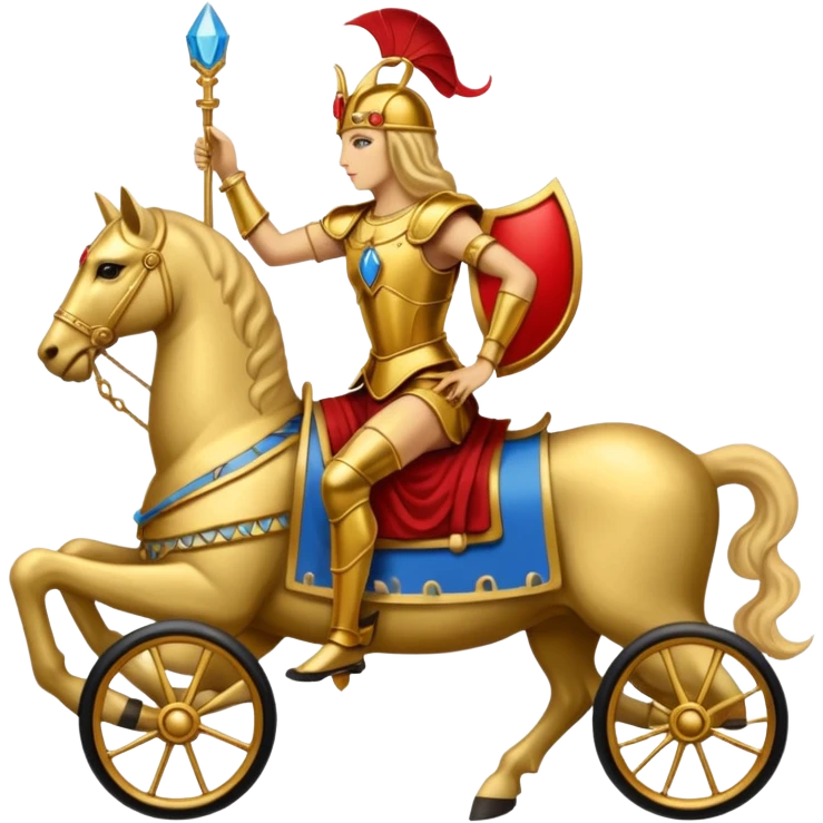 The Chariot tarot card emoji, inspired by Rider Waite Smith deck, figure in chariot with two sphinxes, concise, vibrant emoji