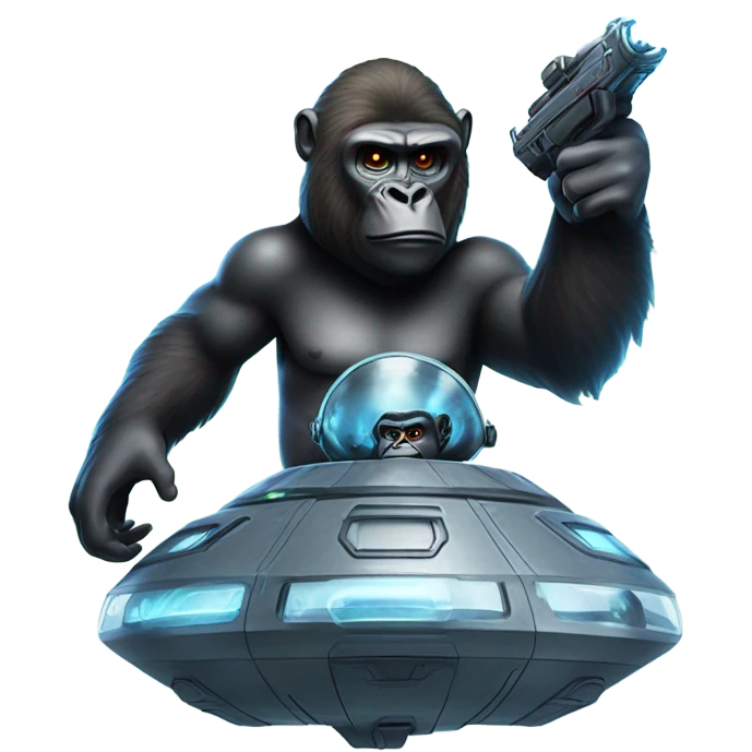 Alilen in a space ship shooting a giant gorilla with double laser shooters  emoji