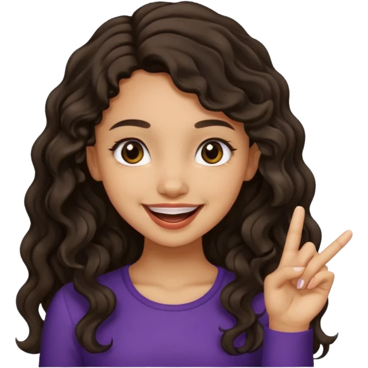 a light skin girl w black slight brown really tall wavy hair biting one fingering and smiling (in a flirty way) with big brown pretty eyes emoji