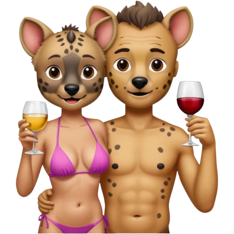 female hyena in bikini  with glass of wine on top of man emoji