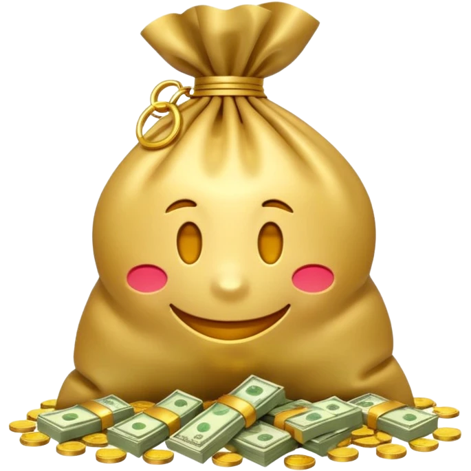 Luxury 3D emoji, overflowing money bag, stacks of cash, premium lighting, rich glossy look, ultra clean, transparent background


 emoji