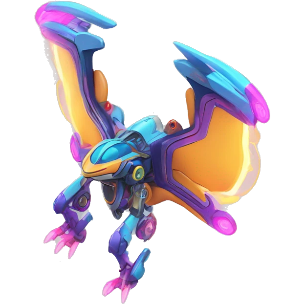 Colorful Neon Colors Vibrant Colors Flying Futuristic Mechanical Fakémon-Pokémon-Creature Full Body emoji
