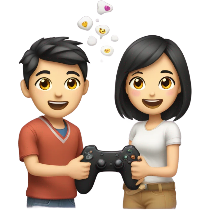 Cute asian couple excitedly playing video games emoji