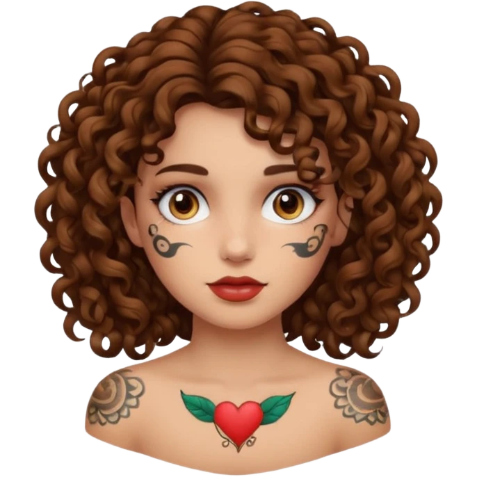 curley hair tattoo girl, full on face. emoji